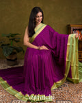 Purple Striped Pure Mysore Crepe Silk Saree