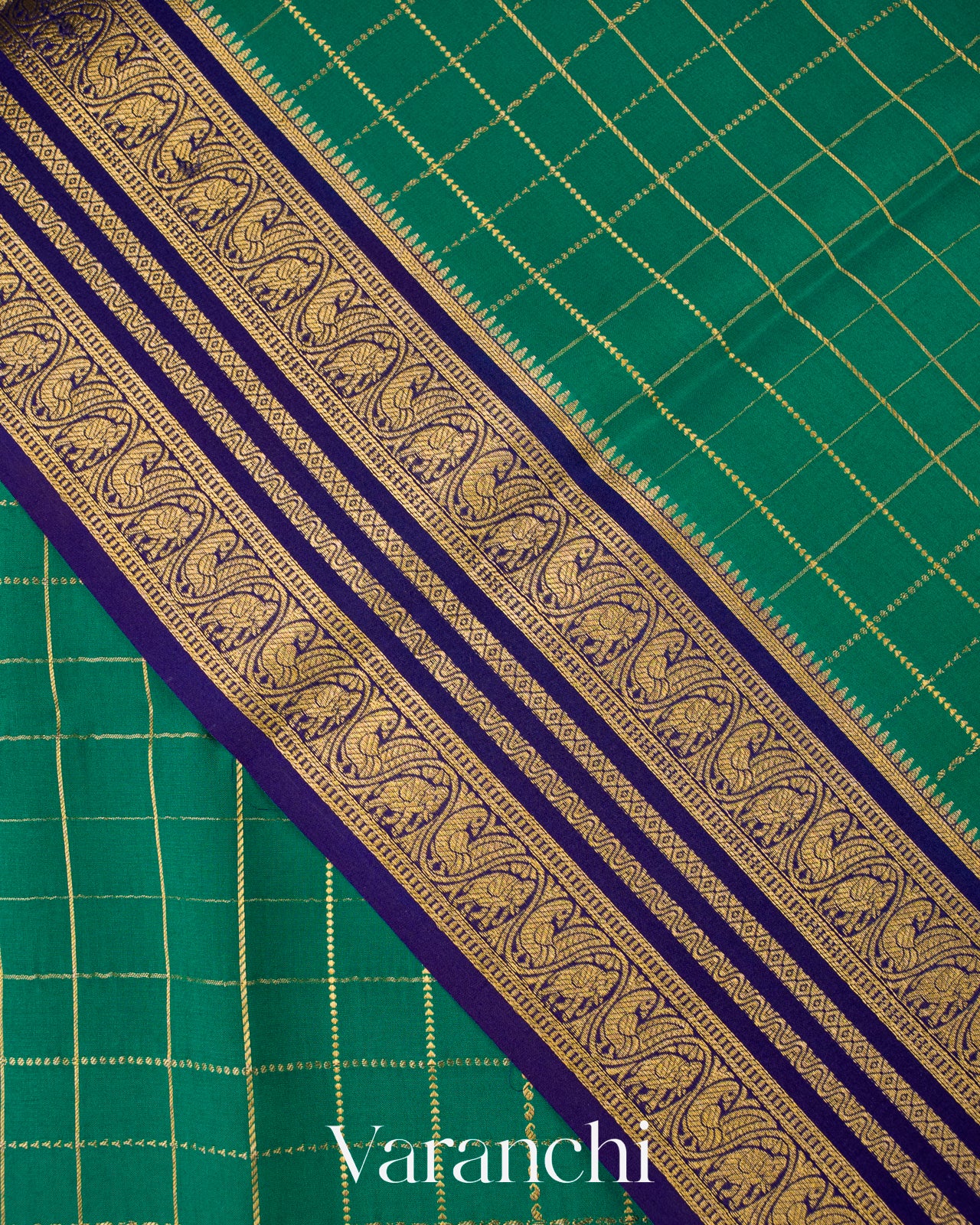 Ram Green Checkered Pure Mysore Crepe Silk Saree