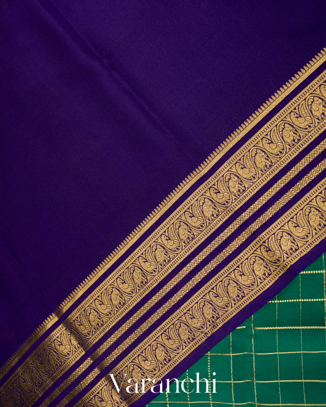 Ram Green Checkered Pure Mysore Crepe Silk Saree
