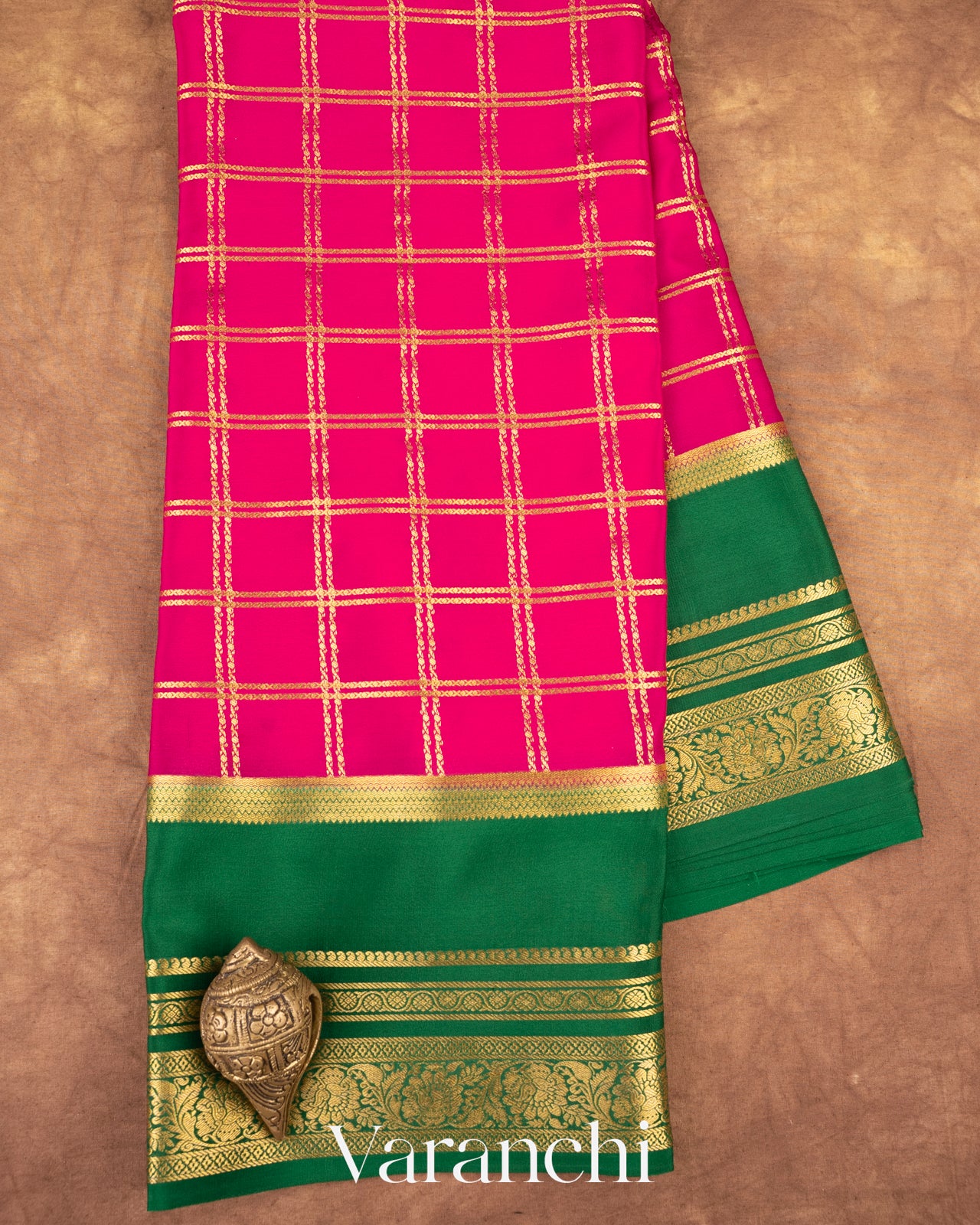 Rani Pink Pure Mysore Crepe Silk Saree
