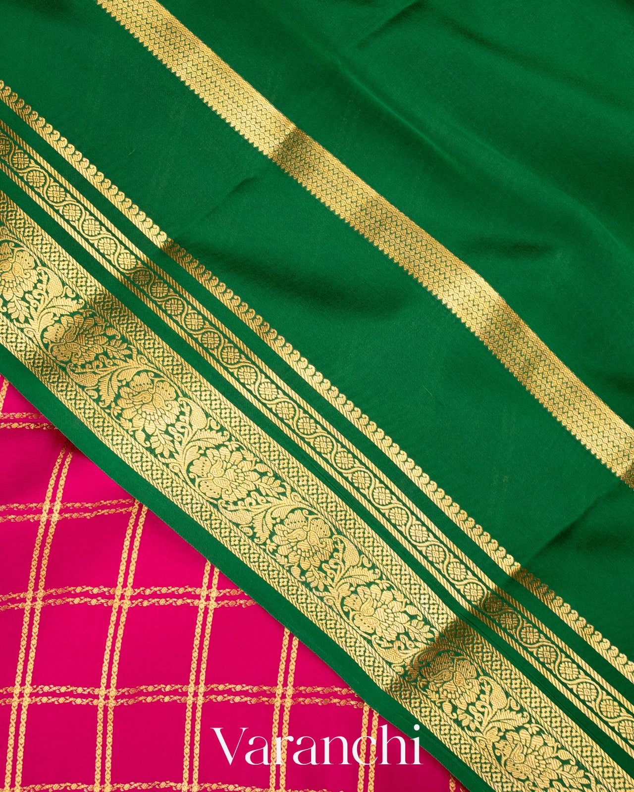 Rani Pink Pure Mysore Crepe Silk Saree