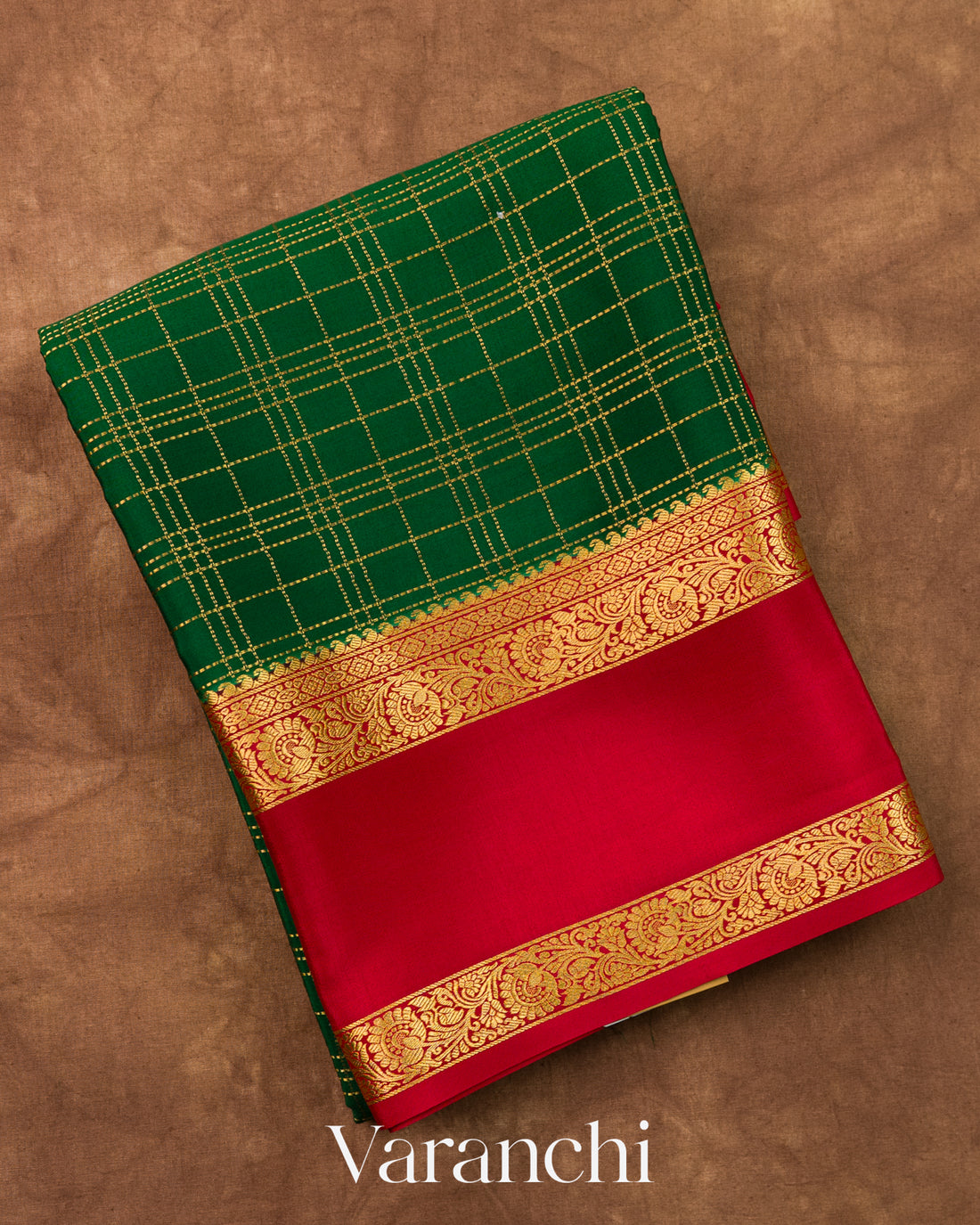 Bright Red Pure Mysore Crepe Silk Saree