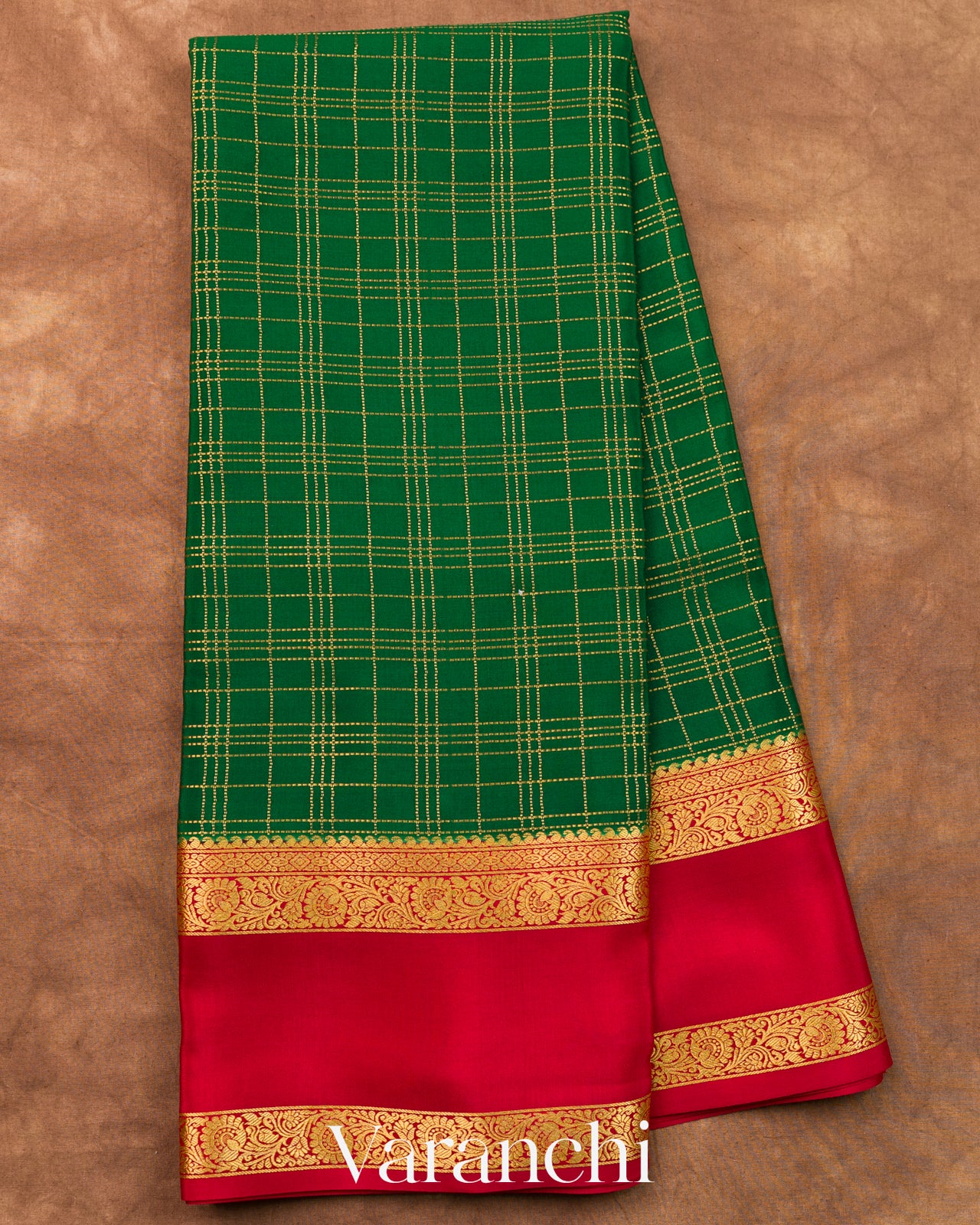 Bright Red Pure Mysore Crepe Silk Saree