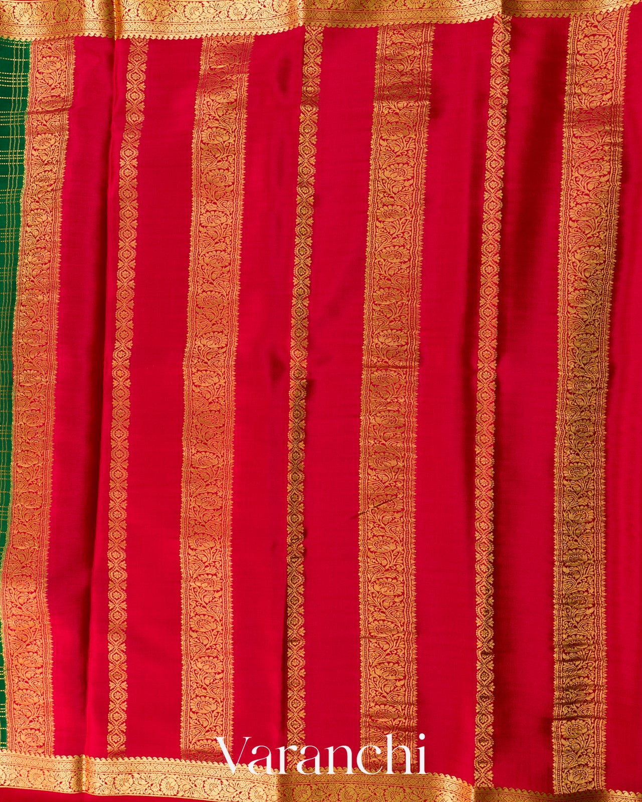 Bright Red Pure Mysore Crepe Silk Saree