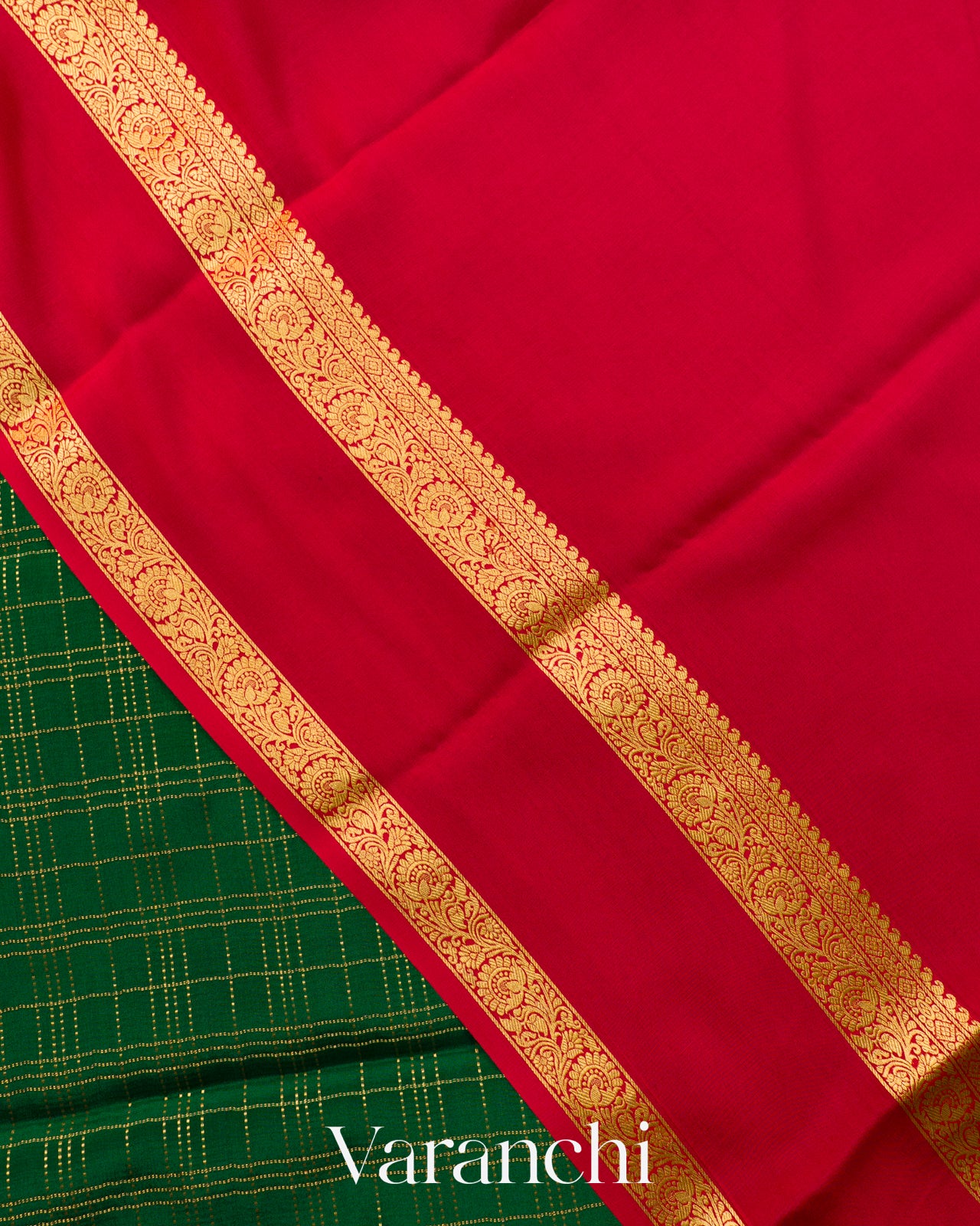 Bright Red Pure Mysore Crepe Silk Saree