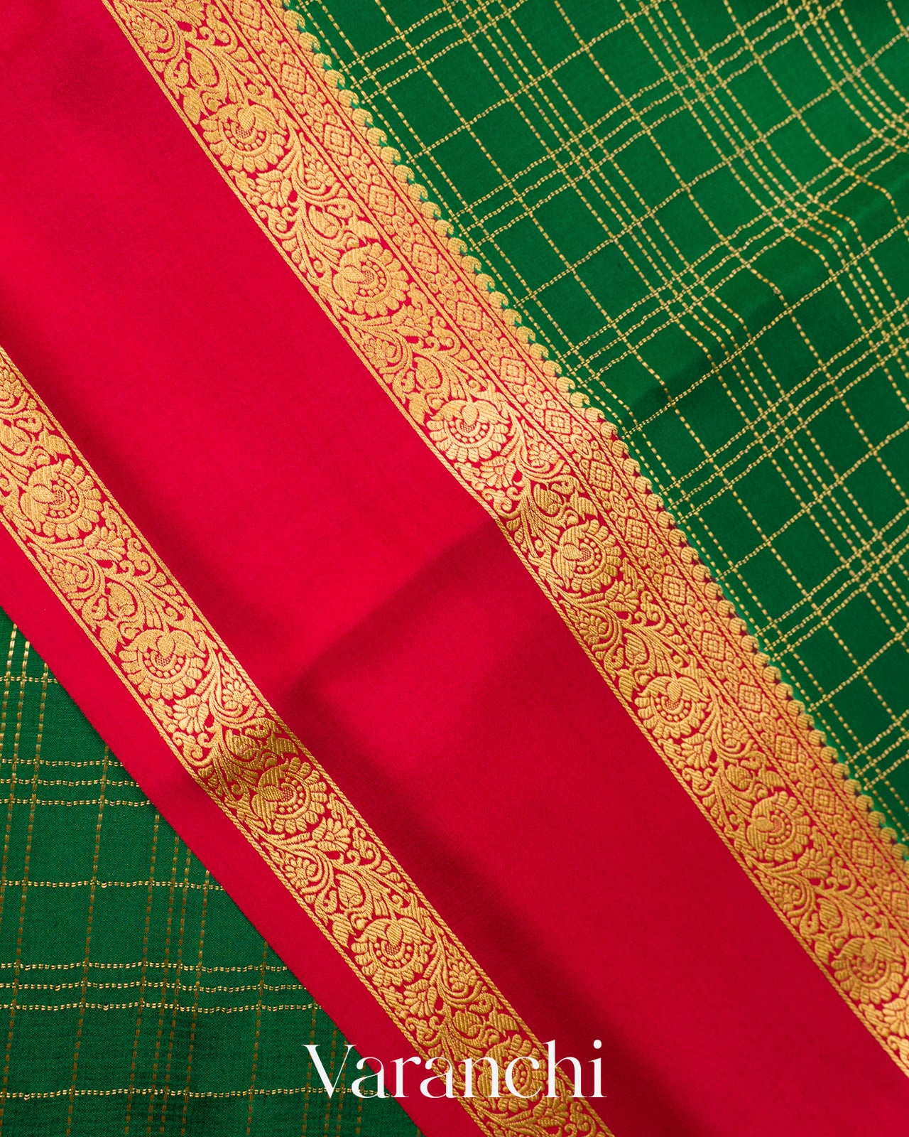 Bright Red Pure Mysore Crepe Silk Saree