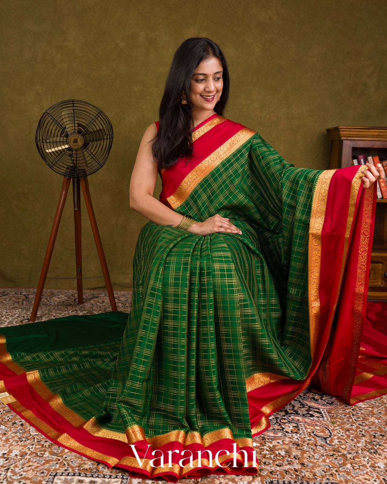 Bright Red Pure Mysore Crepe Silk Saree