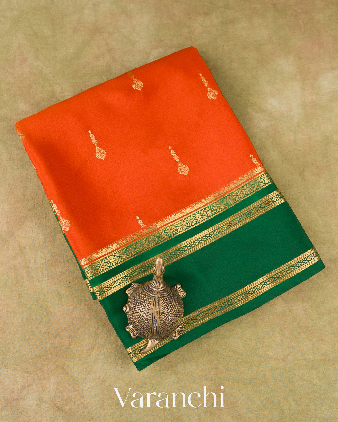 Rust Orange Pure Mysore Crepe Silk Saree