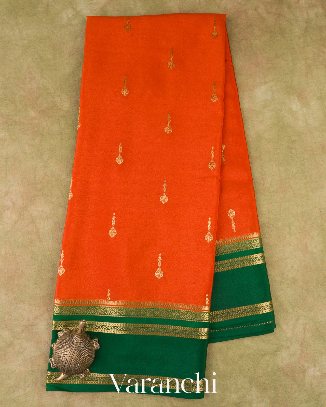 Rust Orange Pure Mysore Crepe Silk Saree