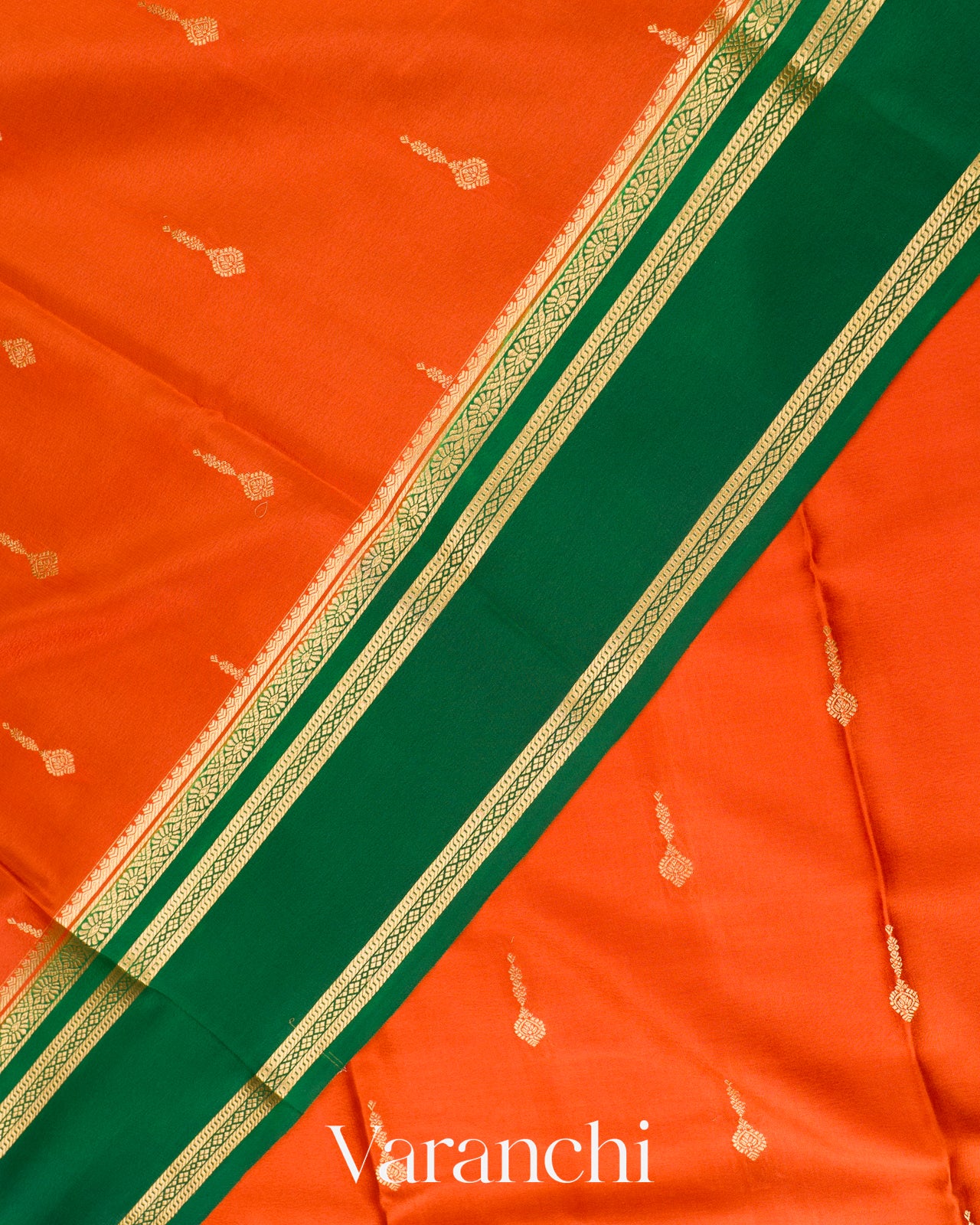 Rust Orange Pure Mysore Crepe Silk Saree