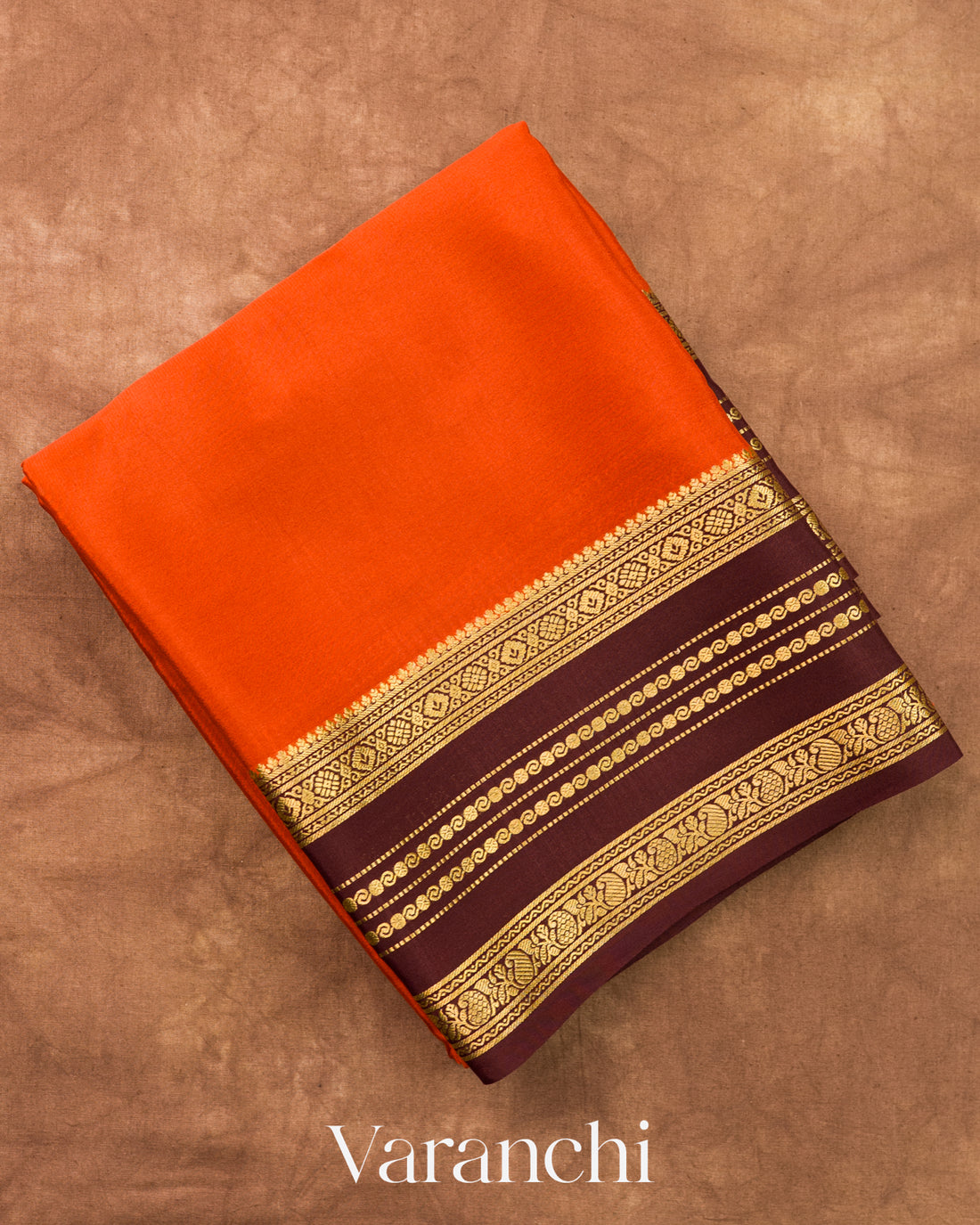 Rust Orange with Patli Butta Pure Mysore Crepe Silk Saree
