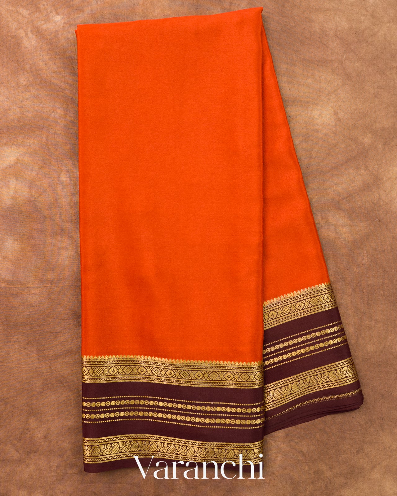 Rust Orange with Patli Butta Pure Mysore Crepe Silk Saree