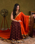 Rust Orange with Patli Butta Pure Mysore Crepe Silk Saree