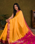 Marigold Yellow Checkered Pure Mysore Crepe Silk Saree