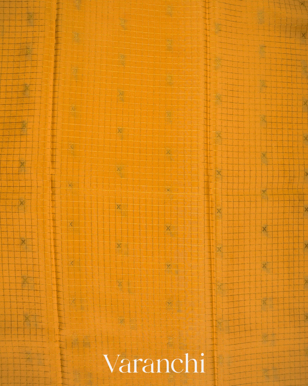 Marigold Yellow Checkered Pure Mysore Crepe Silk Saree