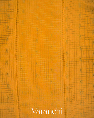 Marigold Yellow Checkered Pure Mysore Crepe Silk Saree