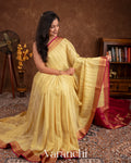 Butter Yellow Striped Pure Mysore Crepe Silk Saree