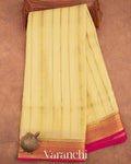 Butter Yellow Striped Pure Mysore Crepe Silk Saree