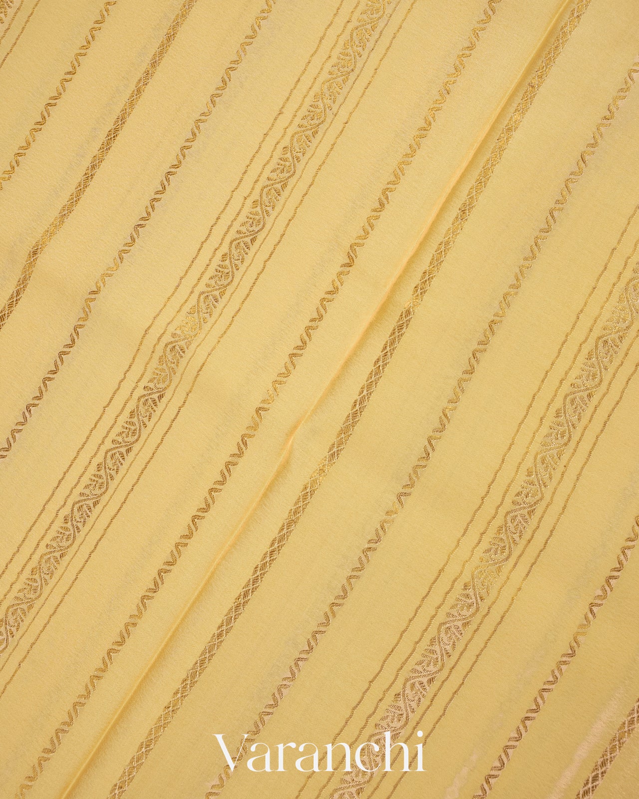 Butter Yellow Striped Pure Mysore Crepe Silk Saree