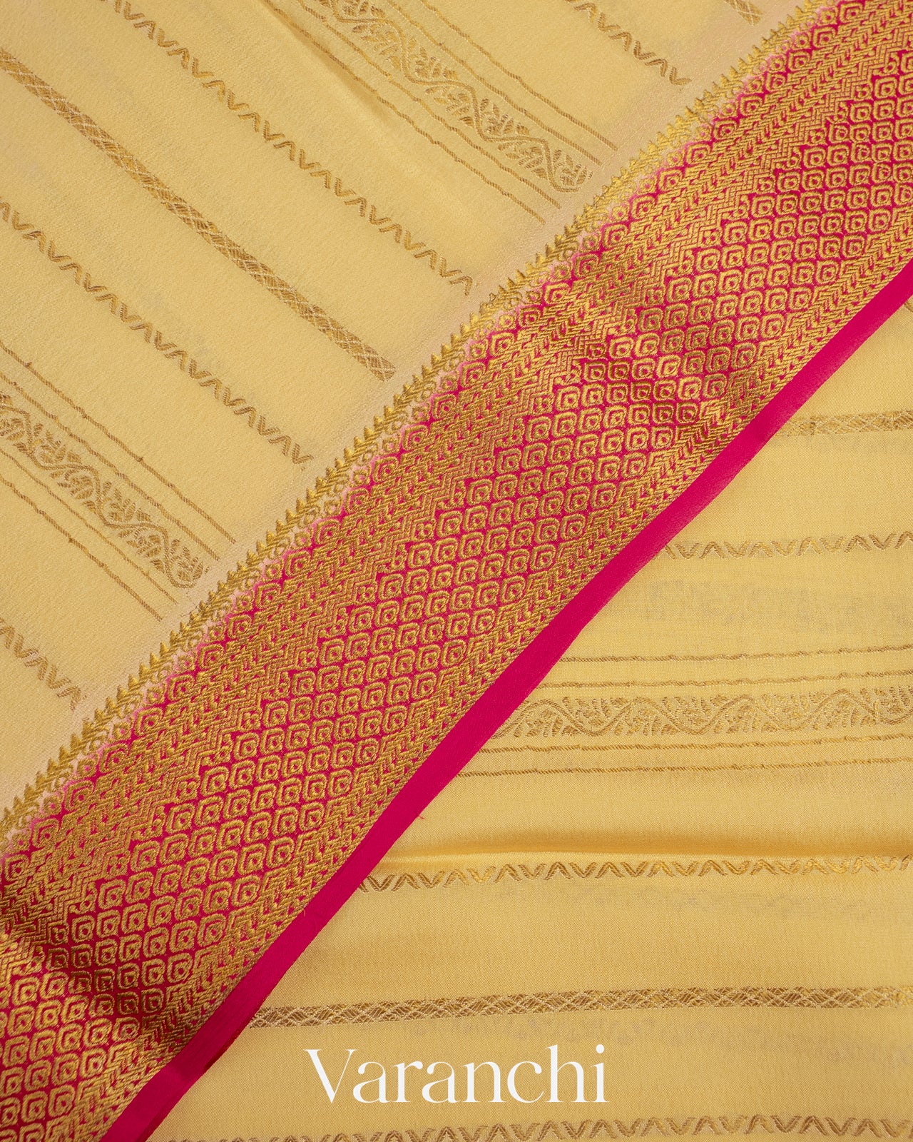 Butter Yellow Striped Pure Mysore Crepe Silk Saree