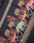 Deep Navy Blue Digital Printed Pure Moonga Silk Saree