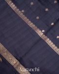 Deep Navy Blue Digital Printed Pure Moonga Silk Saree