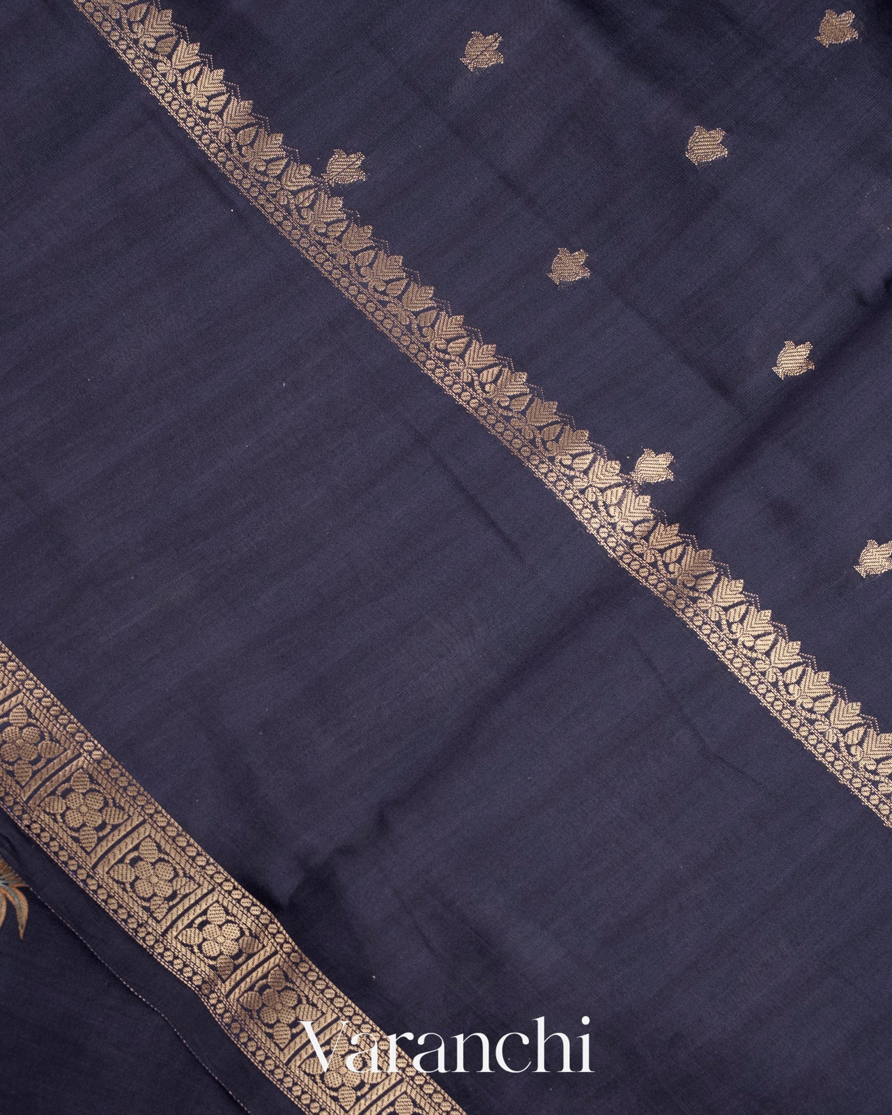 Deep Navy Blue Digital Printed Pure Moonga Silk Saree