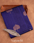 Navy Blue Borderless Pure Raw Silk Handloom Saree