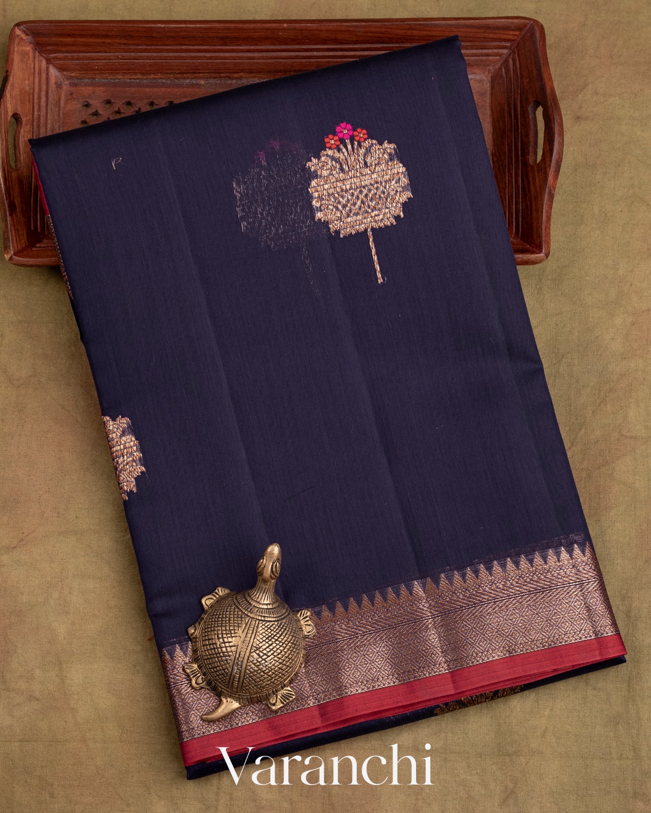 Navy Blue Pure Chanderi Silk Cotton Handloom Saree