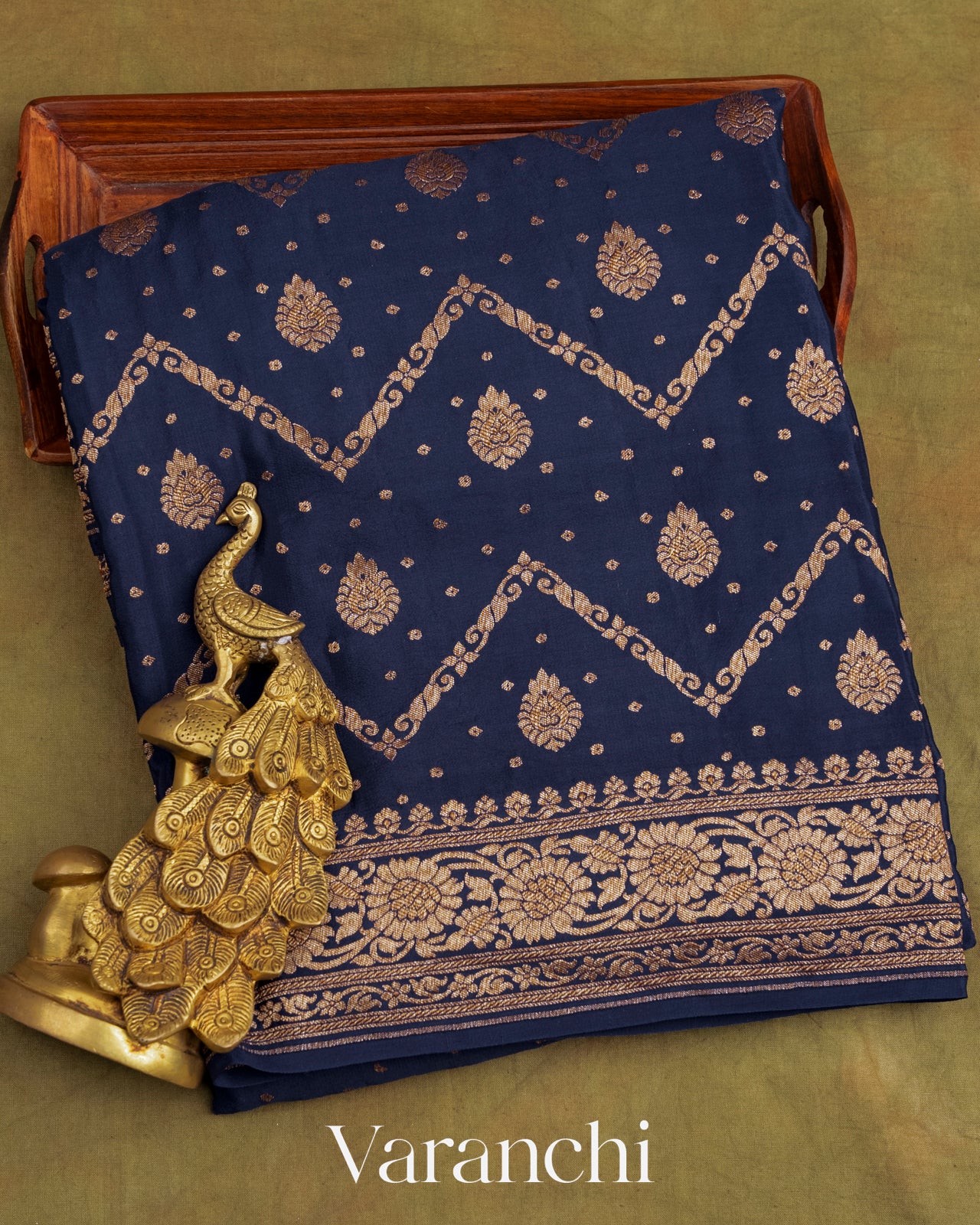 Navy Blue Pure Crepe Silk Handloom Saree