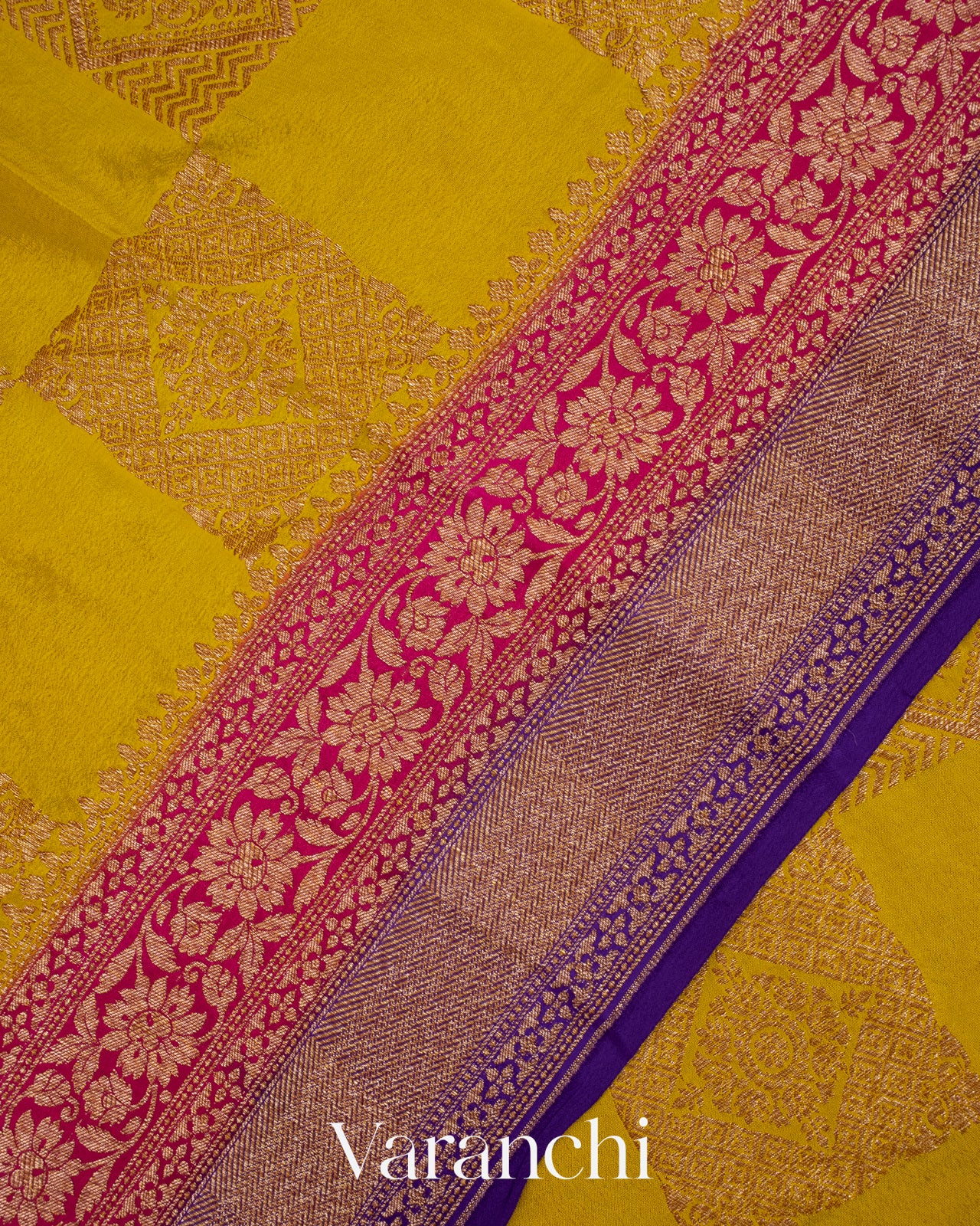 Olive Yellow Pure Crepe Silk Handloom Saree