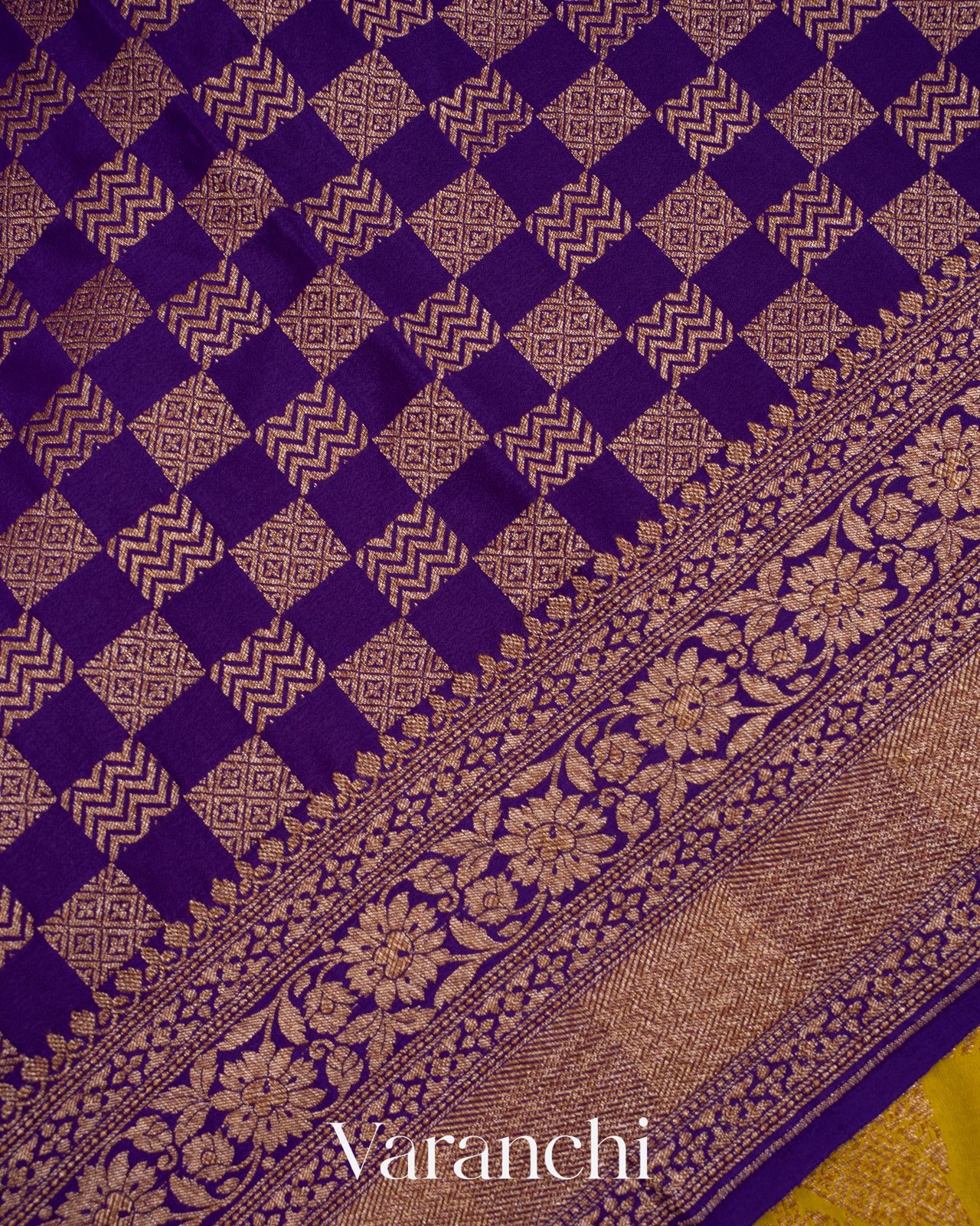 Olive Yellow Pure Crepe Silk Handloom Saree