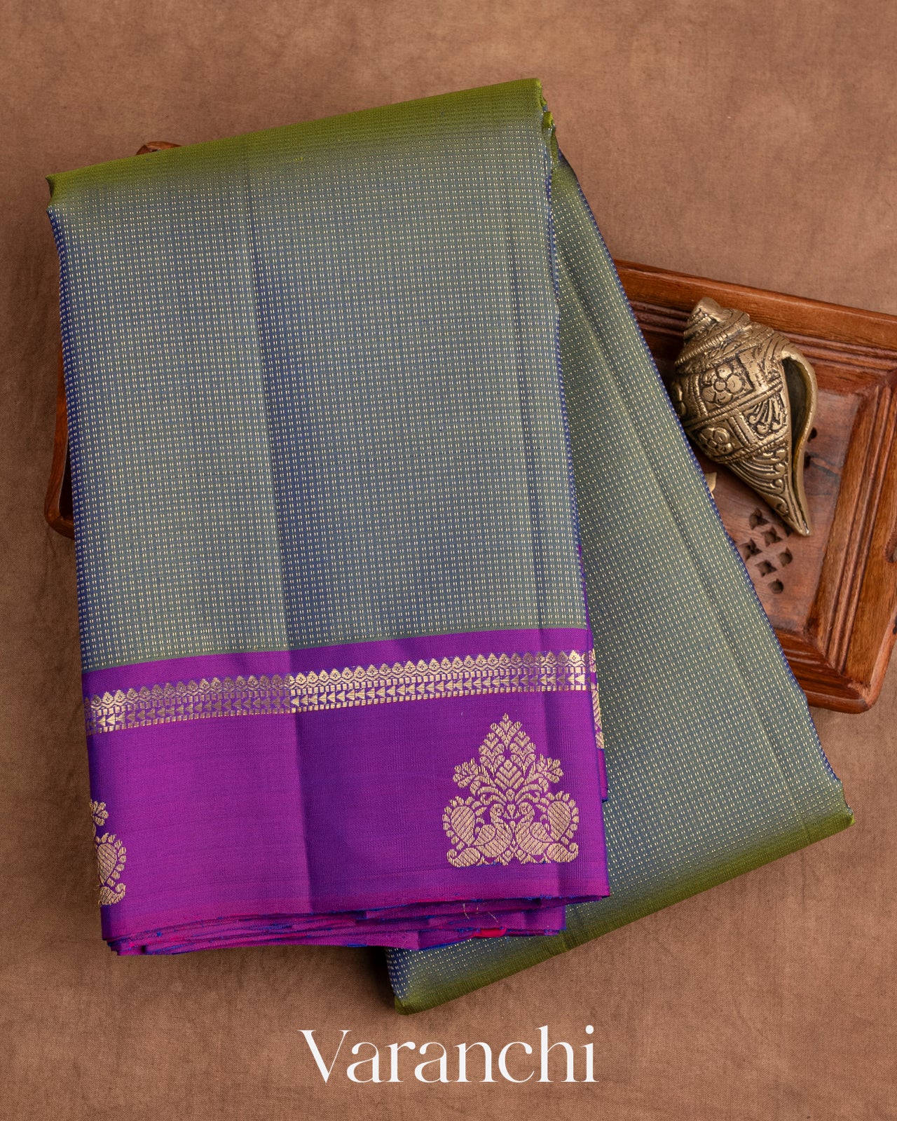 Olive Green Pure Kanchipuram Silk Handloom Saree