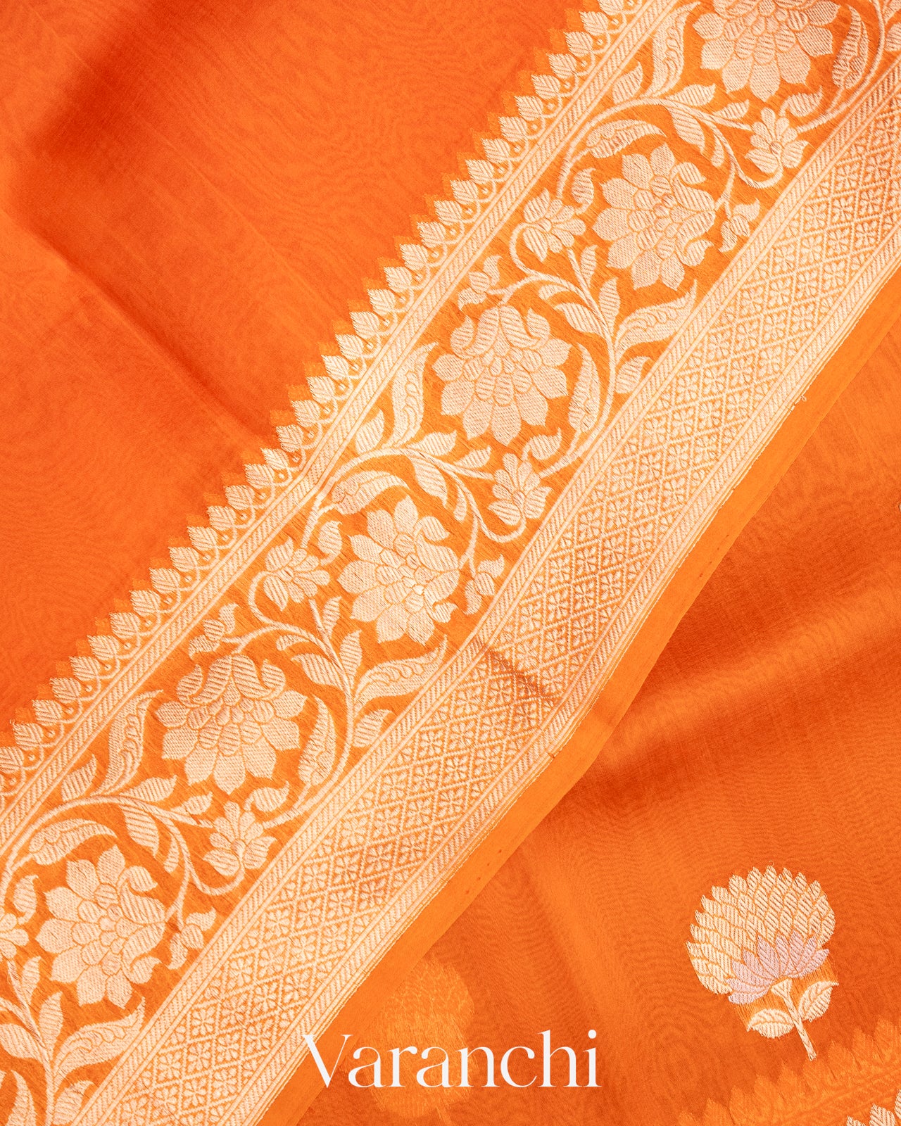 Sunset Orange Pure Kora Silk Ombre-dyed Handloom Saree