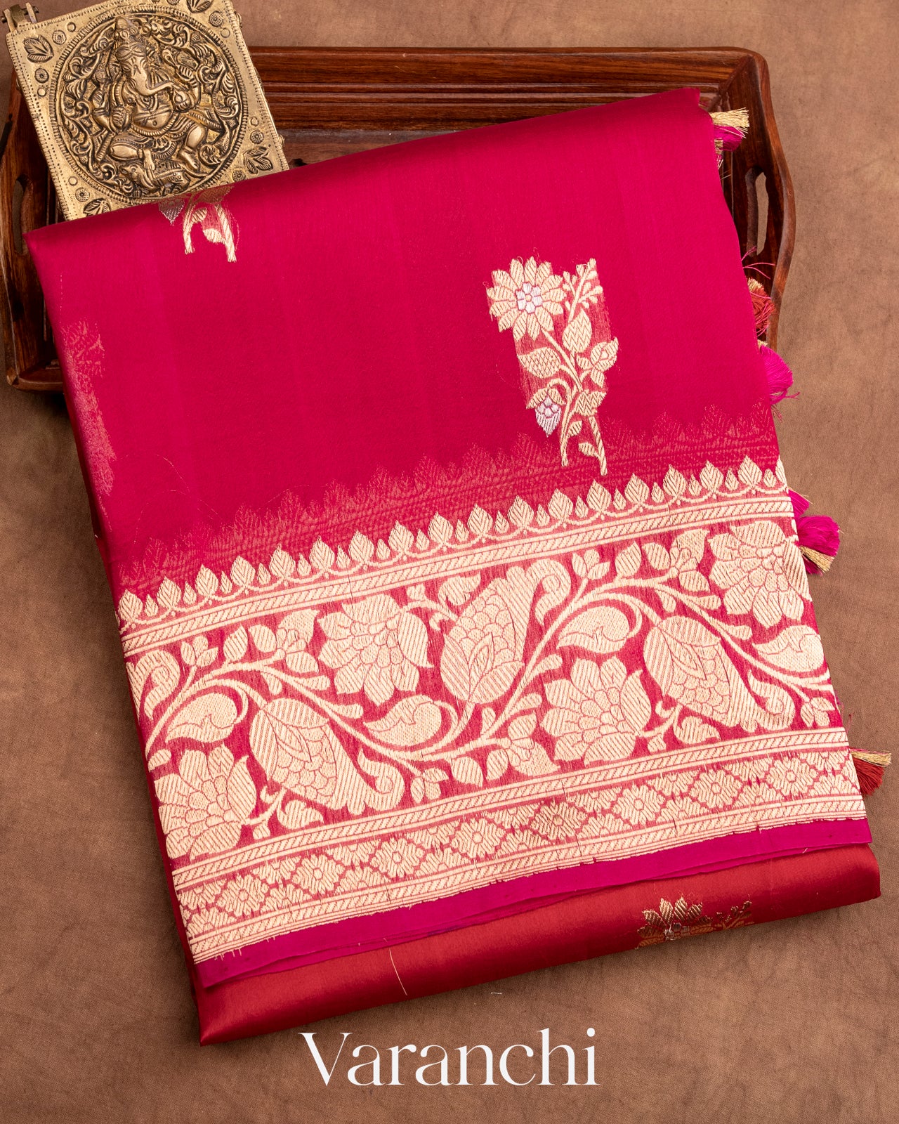 Reddish Pink Pure Kora Silk Ombre-dyed Handloom Saree