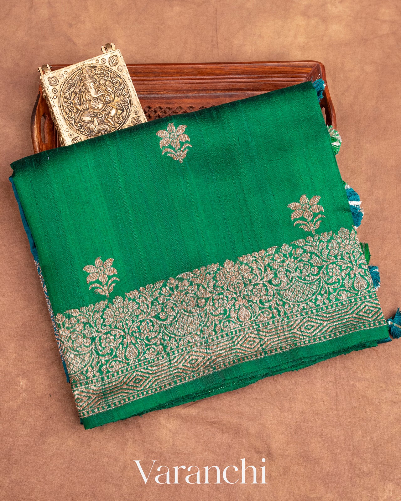 Peacock Blue Ombre-Dyed Raw Silk Handloom Saree