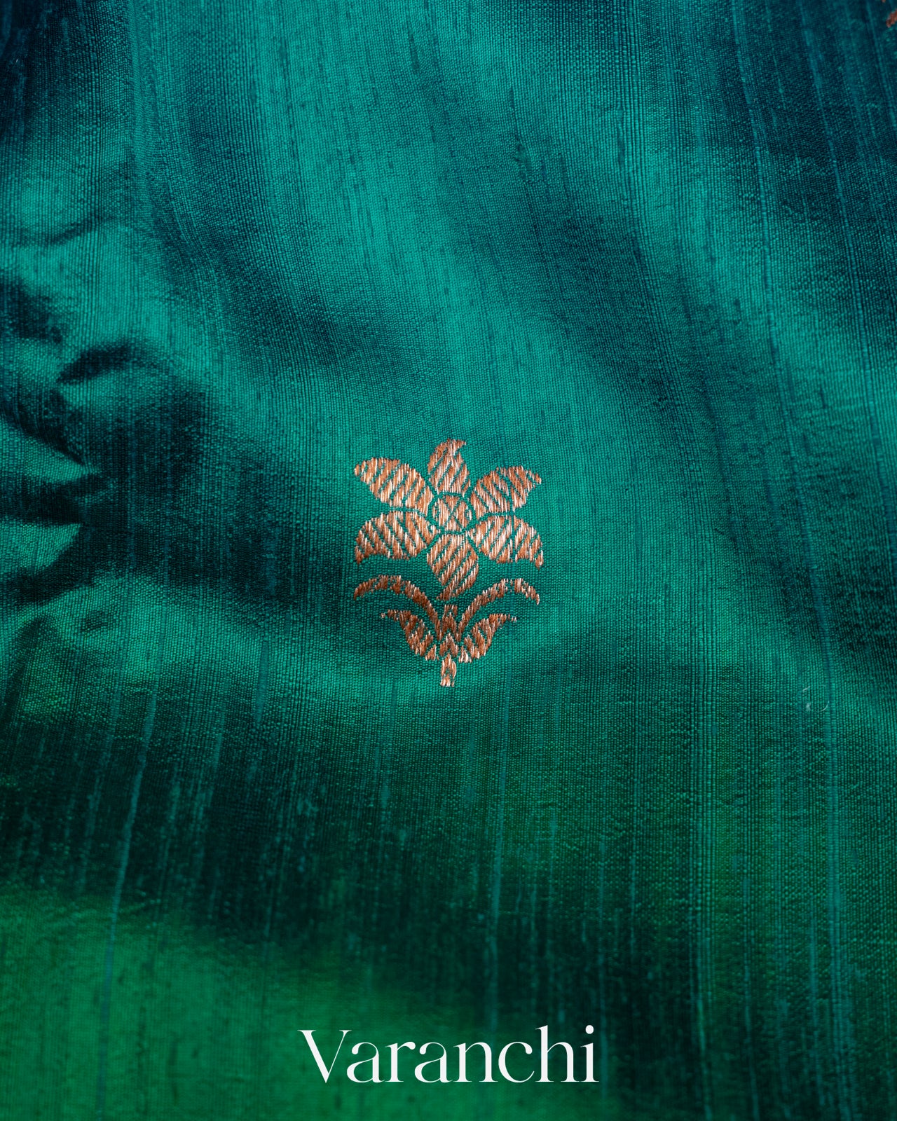 Peacock Blue Ombre-Dyed Raw Silk Handloom Saree