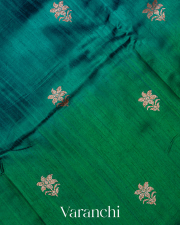 Peacock Blue Ombre-Dyed Raw Silk Handloom Saree