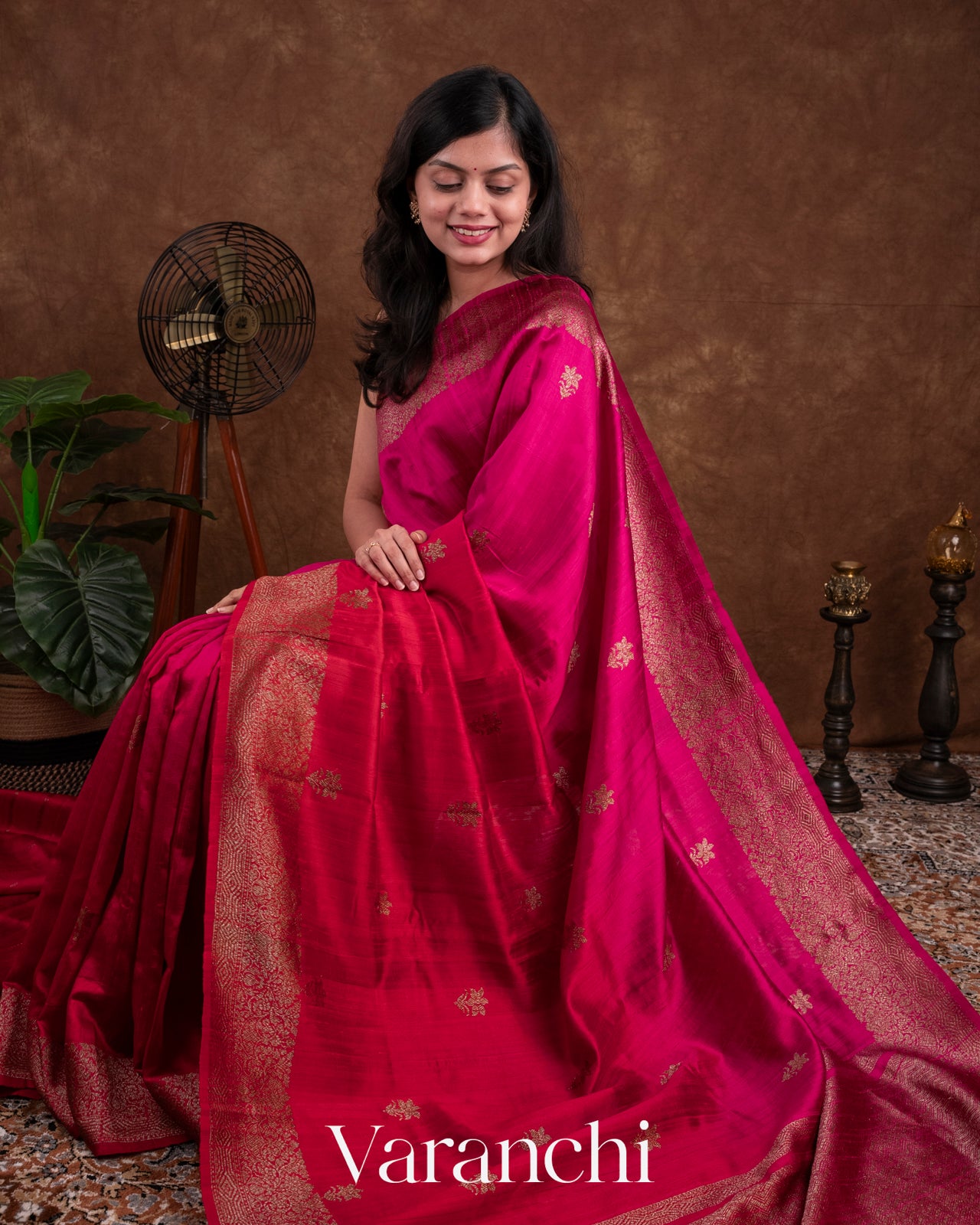 Rani Pink Ombre-Dyed Raw Silk Handloom Saree