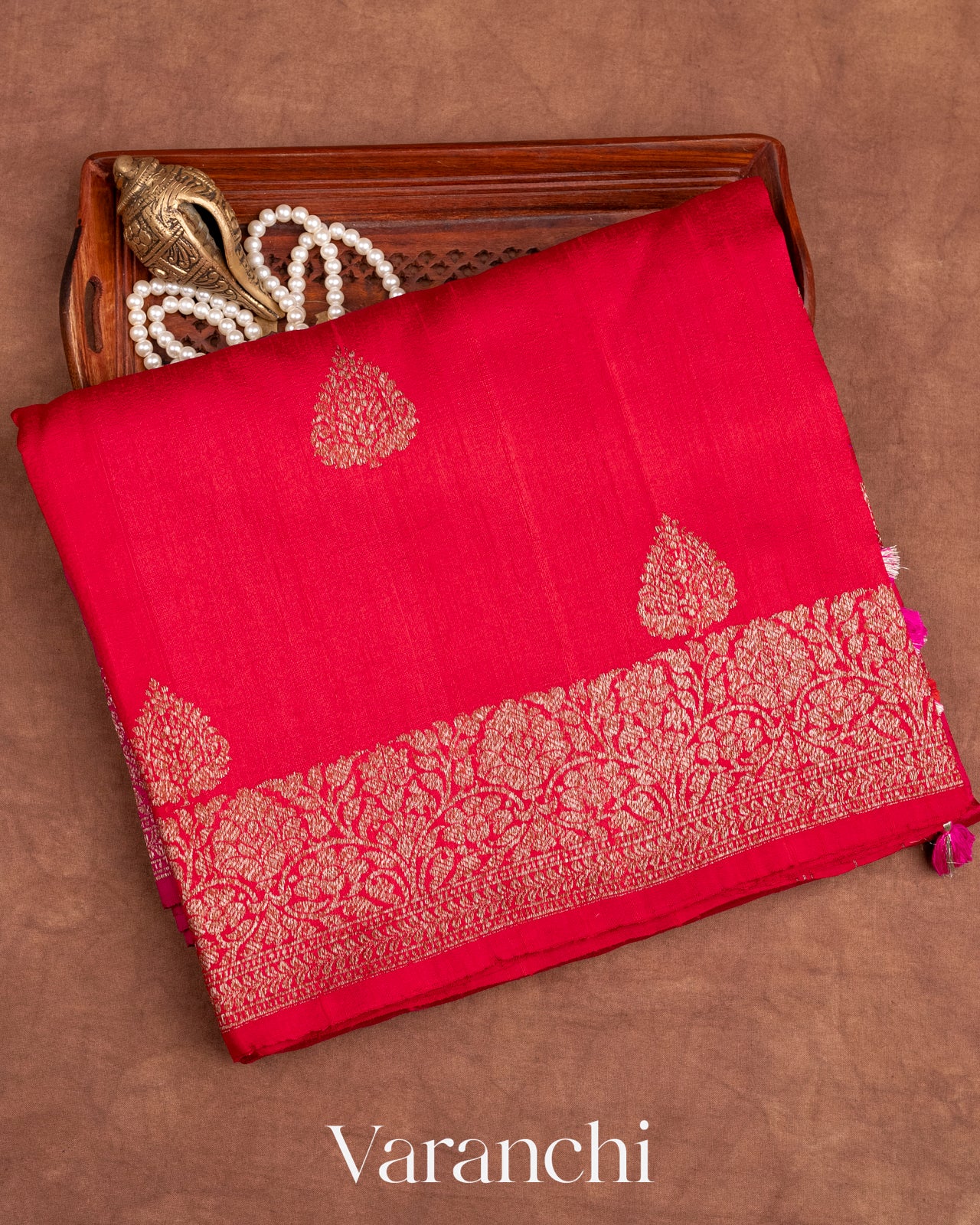 Bright Red and Rani Pink Pure Raw Silk Ombre-dyed Handloom Saree