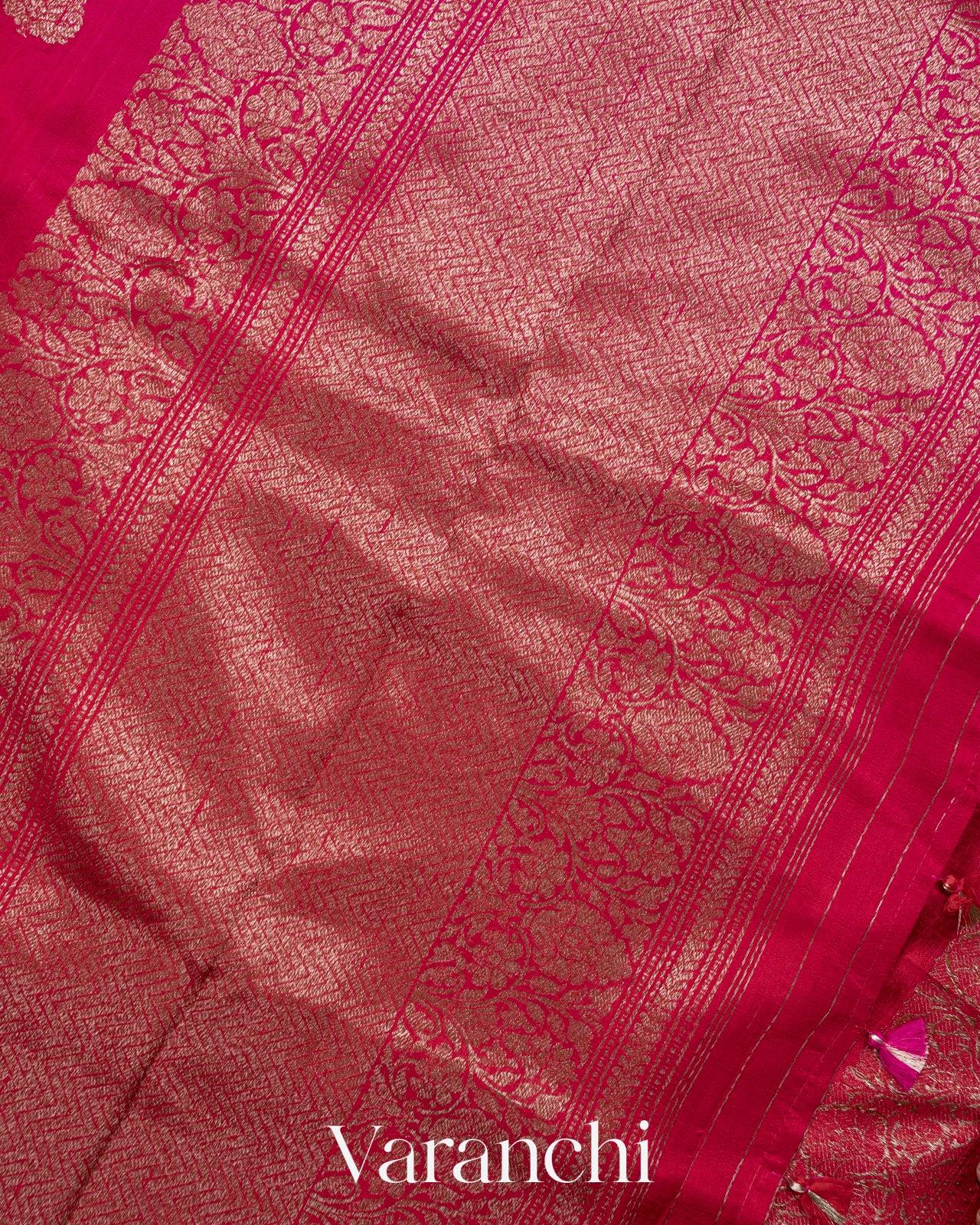 Bright Red and Rani Pink Pure Raw Silk Ombre-dyed Handloom Saree