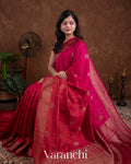 Bright Red and Rani Pink Pure Raw Silk Ombre-dyed Handloom Saree