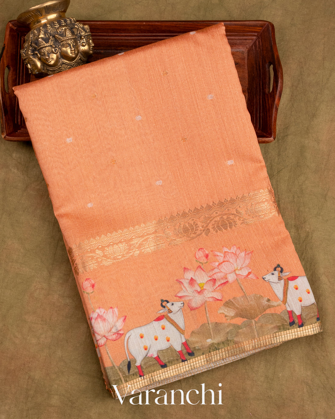 Muskmelon Orange Pure Moonga Silk Saree