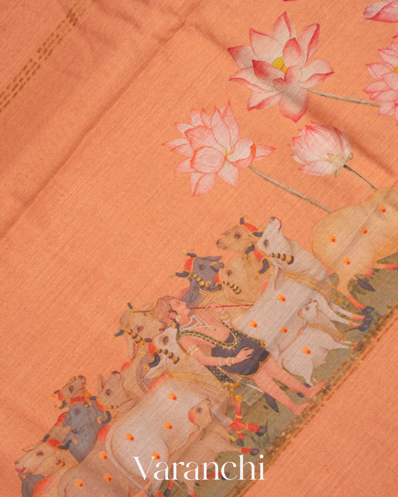Muskmelon Orange Pure Moonga Silk Saree