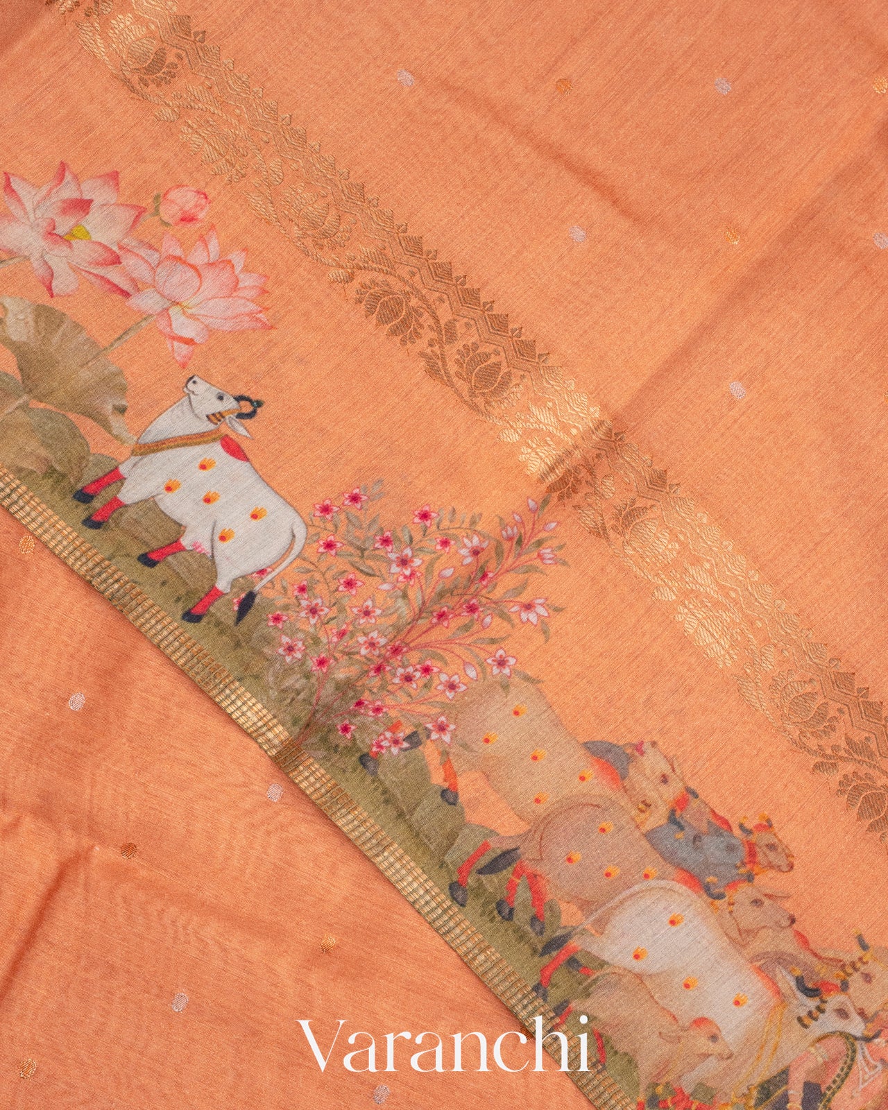 Muskmelon Orange Pure Moonga Silk Saree