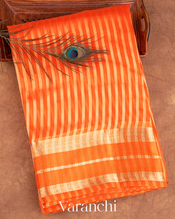 Orange Pure Tissue Kora Striped Silk Saree