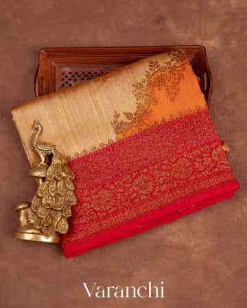 Orange Tricolour Rangkaat Pure Raw Silk Handloom Saree