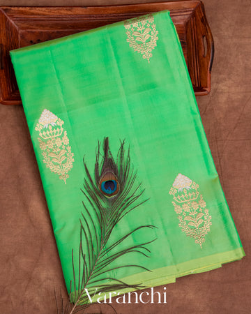 Light Rama Green Pure Katan Silk Handloom Saree