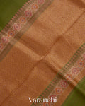 Olive Green and Mustard Yellow Pure Kora Silk Handloom Saree