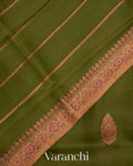 Olive Green and Mustard Yellow Pure Kora Silk Handloom Saree